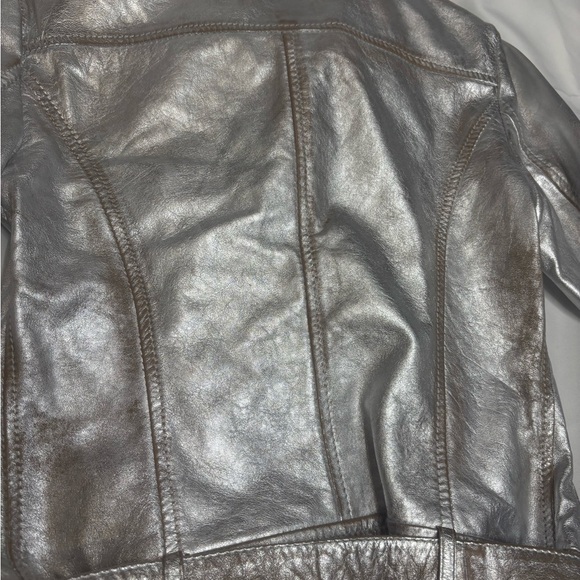 JOHN RICHMOND RICHMOND X Leather Metallic Cropped Moto Jacket SZ 42 - Picture 8 of 10